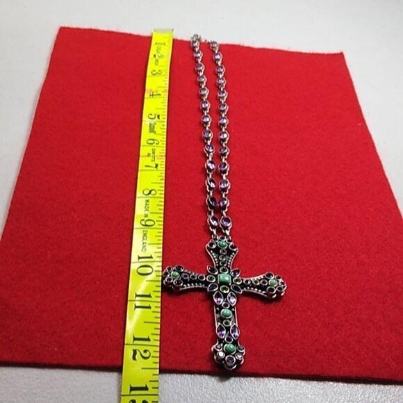 Vintage Faceted Amethyst Garnet Peridot Sterling Silver Cross/Chain & Turquoise - Picture 8 of 12